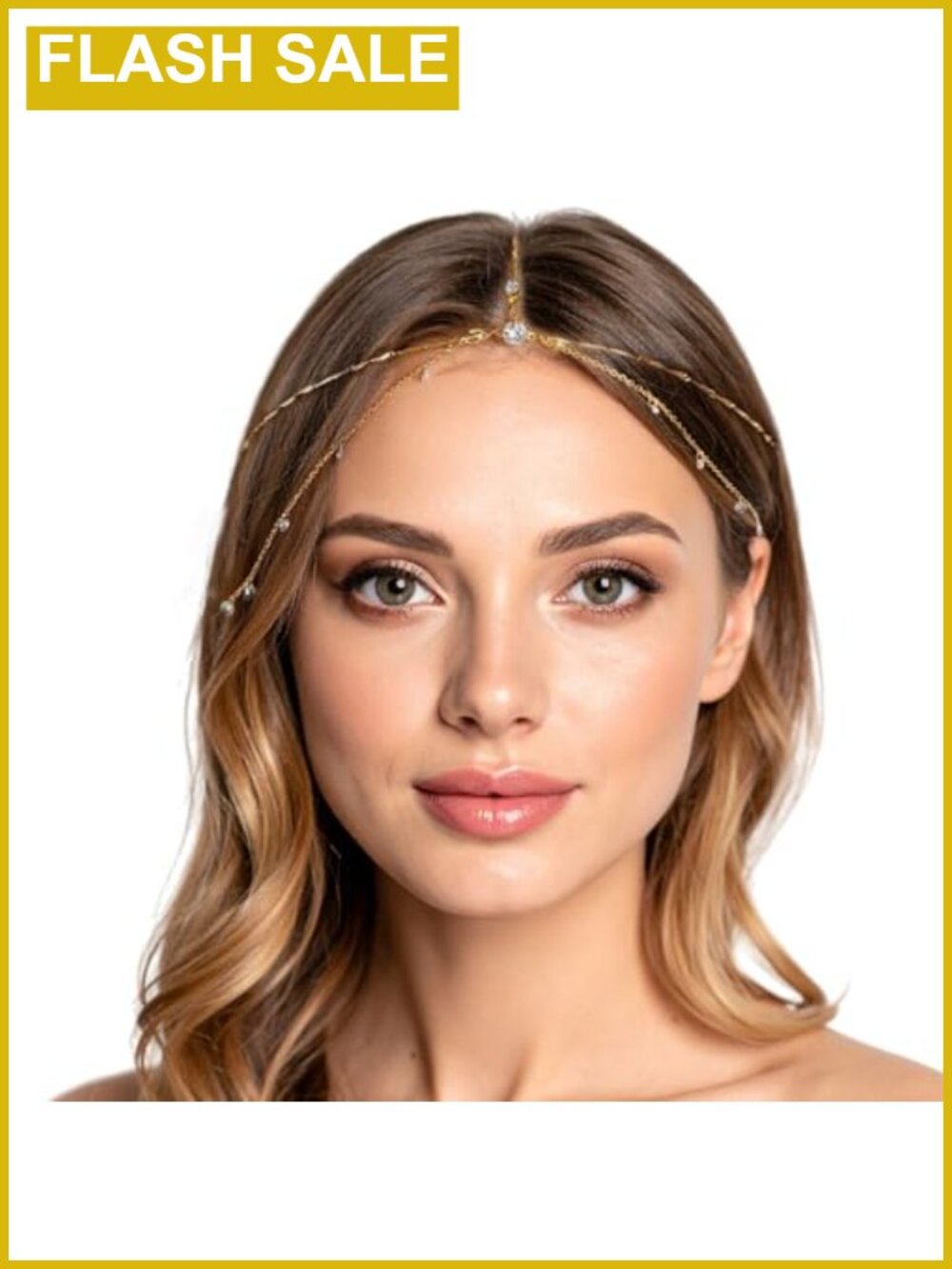 Rhinestone Head Chain Gold Layered Bridal Headpiece Adjustable